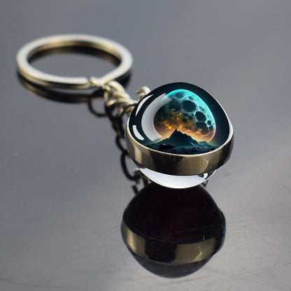 Unique Full Crescent Moon Keyring - Night Starry Sky Jewelry - Double Side Glass Ball Key Chain - Perfect Moon Lovers Gift 8