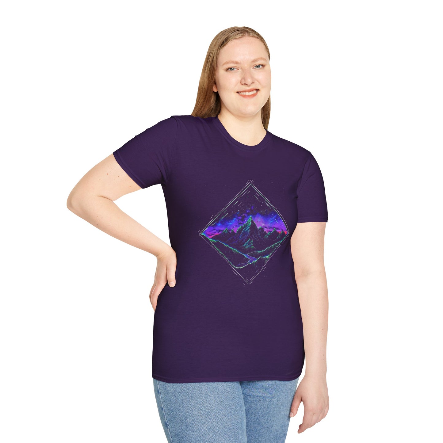 Aurora Borealis Unisex Softstyle T-Shirt - Gildan 64000 - Northern Lights Arctic Mountain River Nature Night Sky Adventure - Autumn Fall T-shirt - Aurora Gift