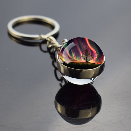 Luminous Aurora Borealis Keyring - Northern Light Jewelry - Unique Double Side Glass Ball Key Chain - Perfect Aurora Lovers Gift