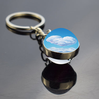 Unique Blue Heart Shape Clouds Keyring - Dreamy Sky Cotton Candy Cloud Jewelry - Double Side Glass Ball Key Chain - Perfect Aurora Lovers Gift 5