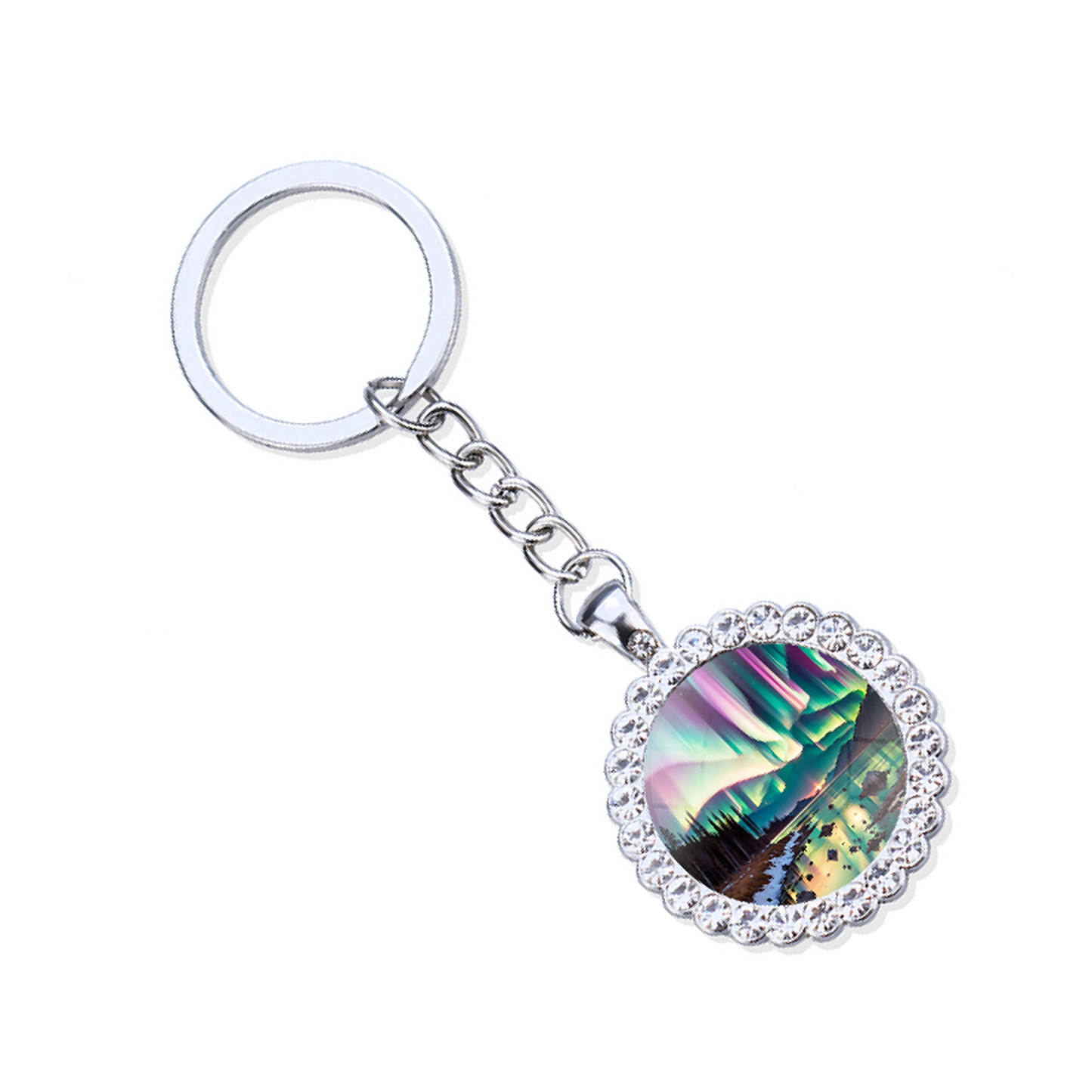 Aurora Borealis Silver Keyring - Northern Light Jewelry - Rhinestones Glass Key Chain - Perfect Aurora Lovers Gift 7