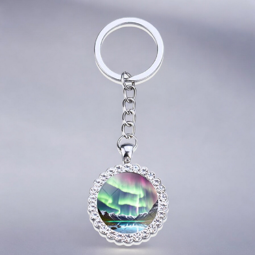 Porte-clés lumineux en argent Aurora Borealis - Bijoux Northern Light - Porte-clés en verre strass - Cadeau parfait pour les amoureux des aurores boréales