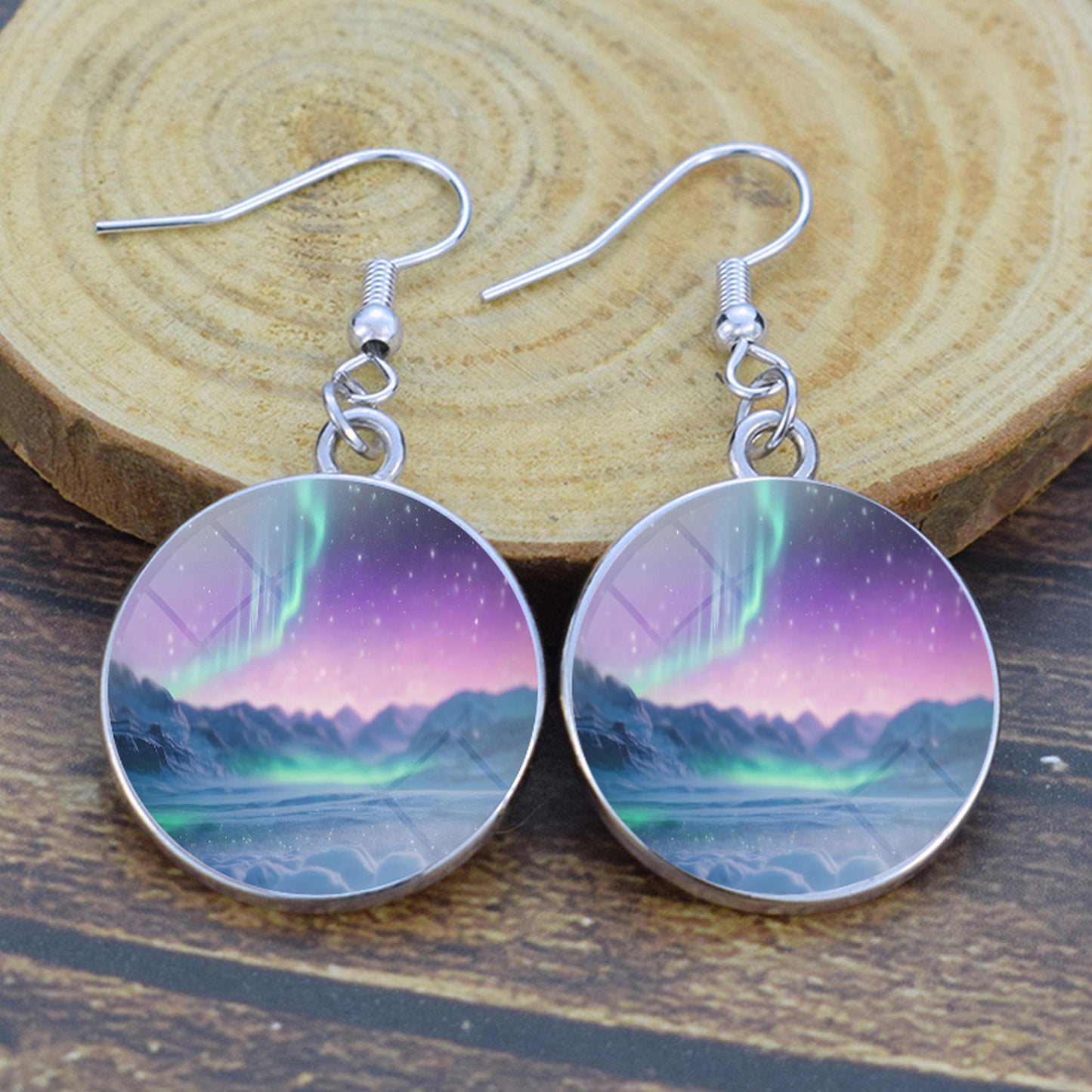 Orecchini pendenti luminosi Aurora Borealis - Gioielli dell'aurora boreale - Orecchini pendenti cabochon in vetro unici - Regalo perfetto per gli amanti dell'Aurora