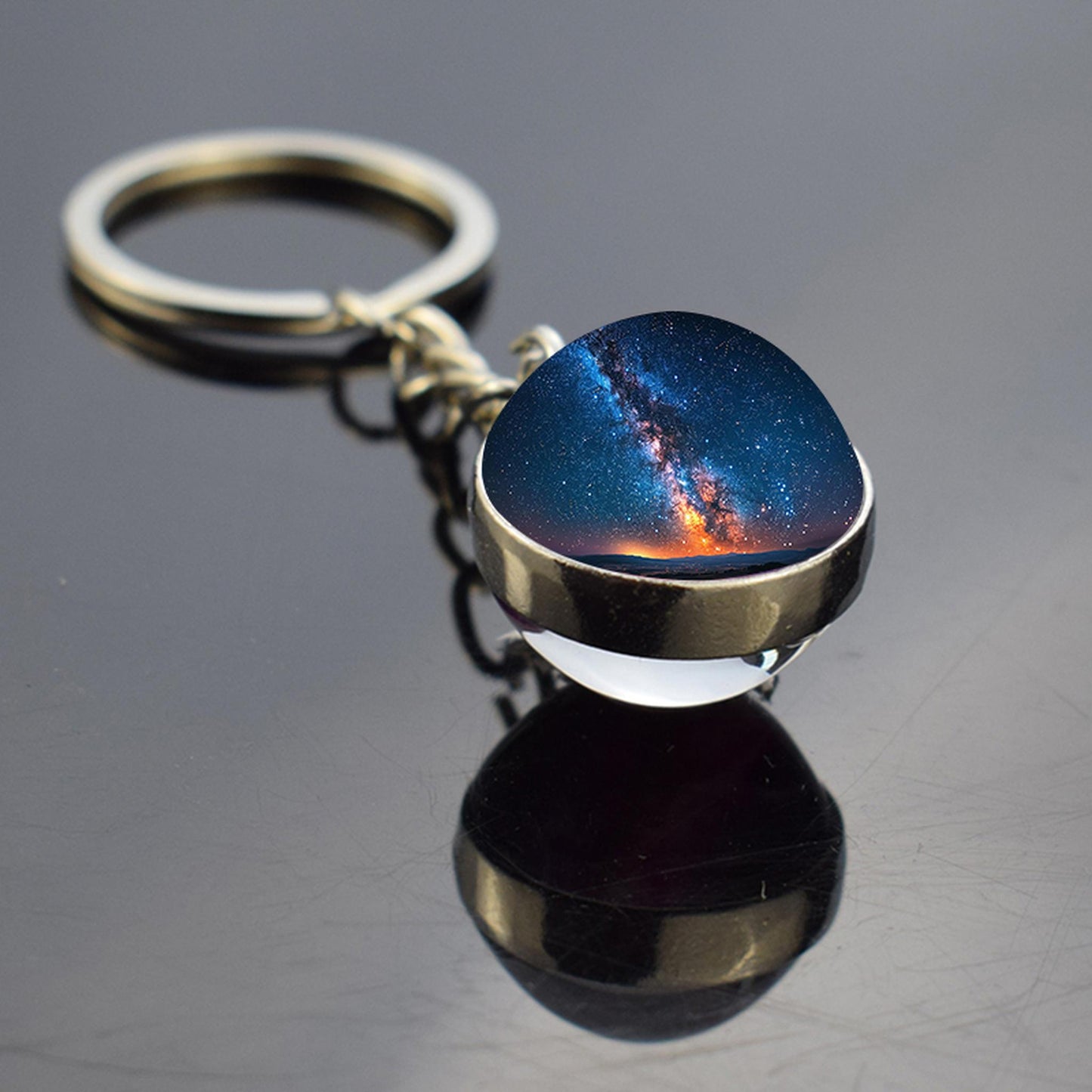 Milky Way Galaxy Nebula Star Keyring - Universe Cosmos Jewelry - Double Side Glass Ball Key Chain - Perfect Astronomy Lovers Gift