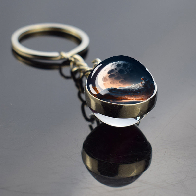 Unique Full Crescent Moon Keyring - Night Starry Sky Jewelry - Double Side Glass Ball Key Chain - Perfect Moon Lovers Gift 6