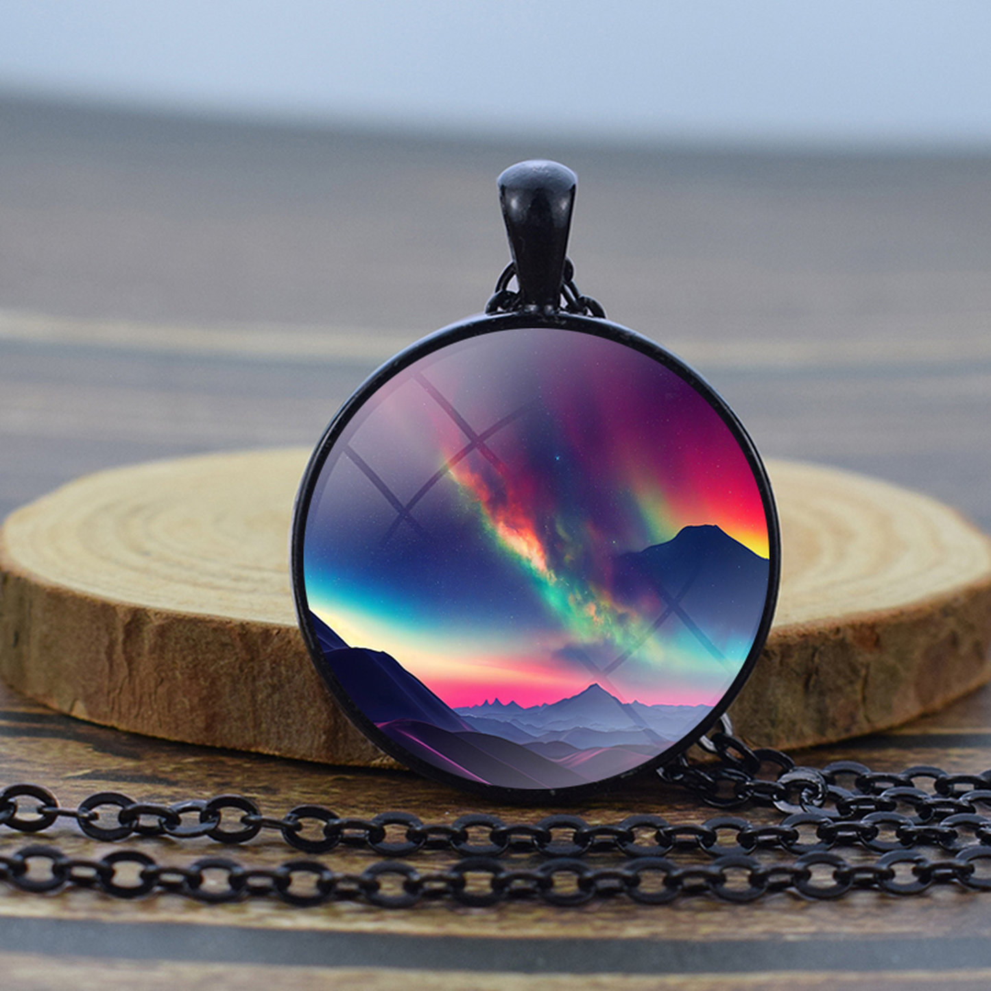 Unique Aurora Borealis Black Necklace - Northern Light Jewelry - Glass Dome Pendent Necklace - Perfect Aurora Lovers Gift 16