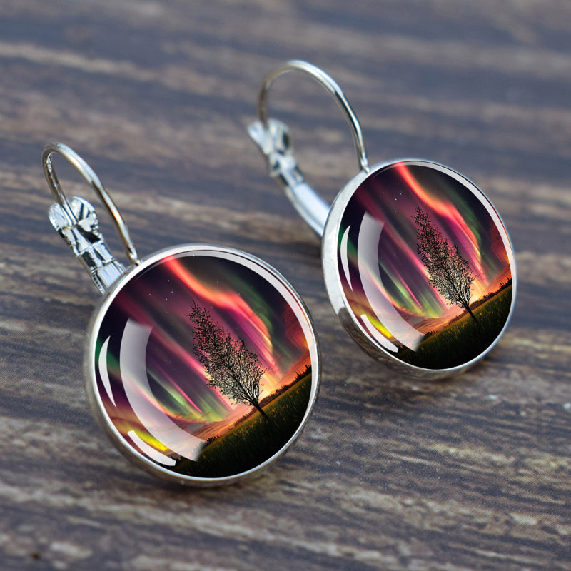 Luminous Aurora Borealis Hook Earrings - Northern Lights Jewelry - Unique Glass Cabochon Drop Earrings - Perfect Aurora Lovers Gift