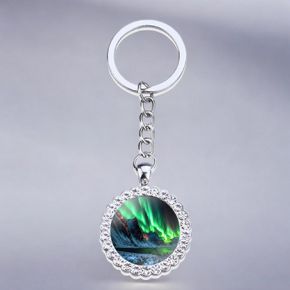 Porte-clés lumineux en argent Aurora Borealis - Bijoux Northern Light - Porte-clés en verre strass - Cadeau parfait pour les amoureux des aurores boréales