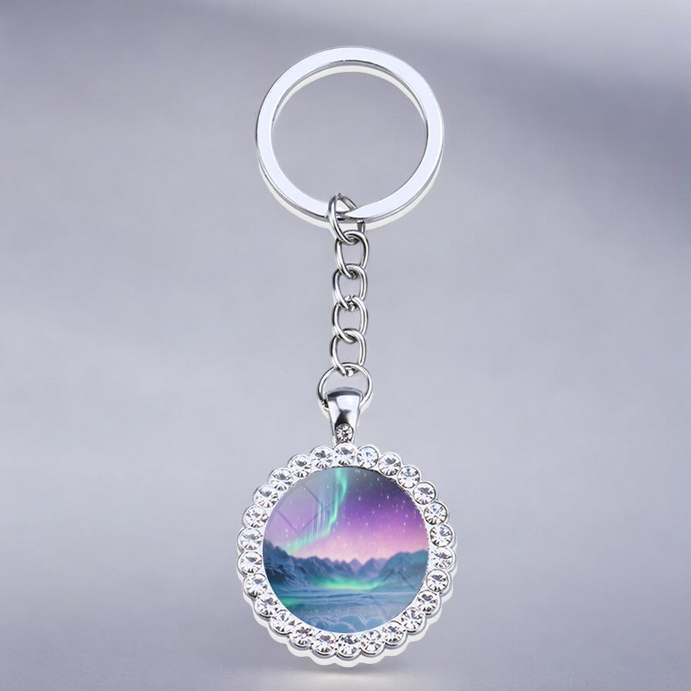 Porte-clés lumineux en argent Aurora Borealis - Bijoux Northern Light - Porte-clés en verre strass - Cadeau parfait pour les amoureux des aurores boréales