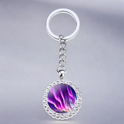 Luminous Aurora Borealis Silver Keyring - Northern Light Jewelry - Rhinestones Glass Key Chain - Perfect Aurora Lovers Gift