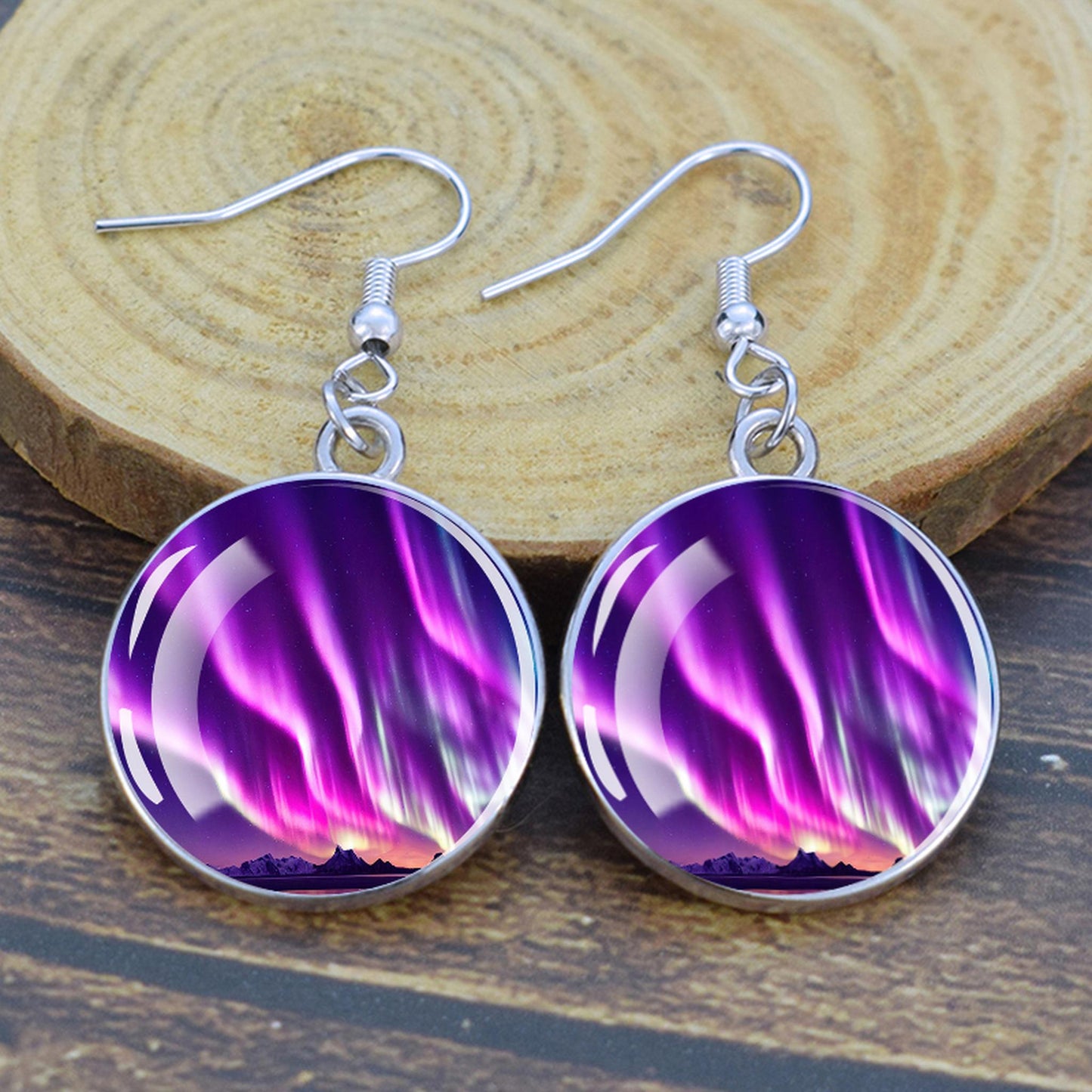 Luminous Aurora Borealis Drop Earrings - Northern Lights Jewelry - Unique Glass Cabochon Dangle Earrings - Perfect Aurora Lovers Gift