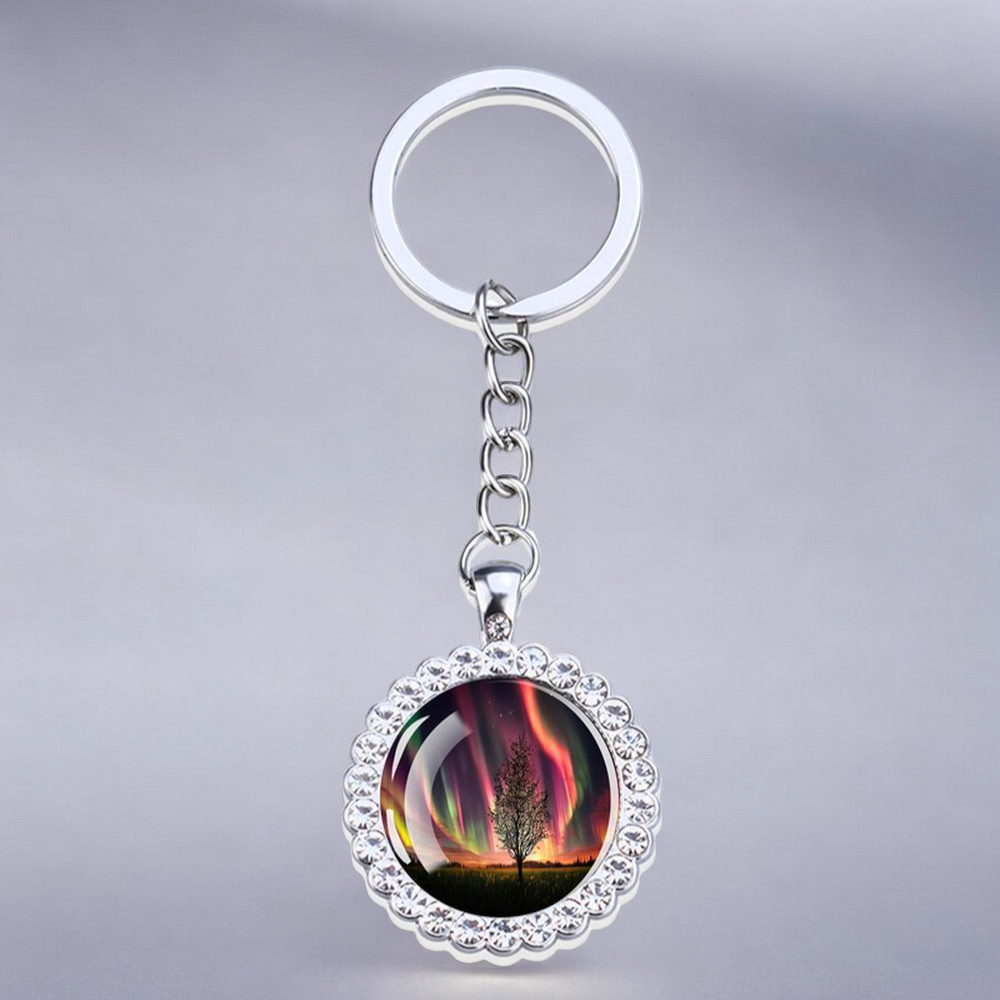 Porte-clés lumineux en argent Aurora Borealis - Bijoux Northern Light - Porte-clés en verre strass - Cadeau parfait pour les amoureux des aurores boréales