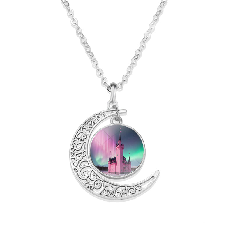 Unique Aurora Borealis Crescent Necklace - Northern Light Jewelry - Crescent Glass Cabochon Pendent Necklace - Perfect Aurora Lovers Gift 29
