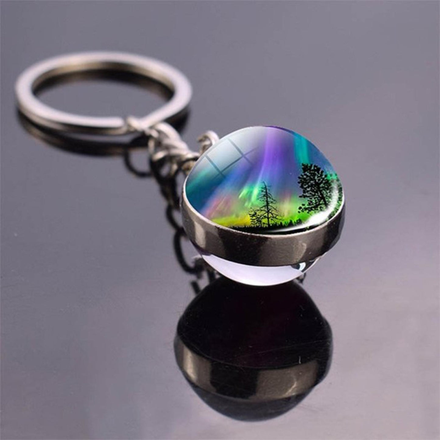 Luminous Aurora Borealis Keyring - Northern Light Jewelry - Unique Double Side Glass Ball Key Chain - Perfect Aurora Lovers Gift