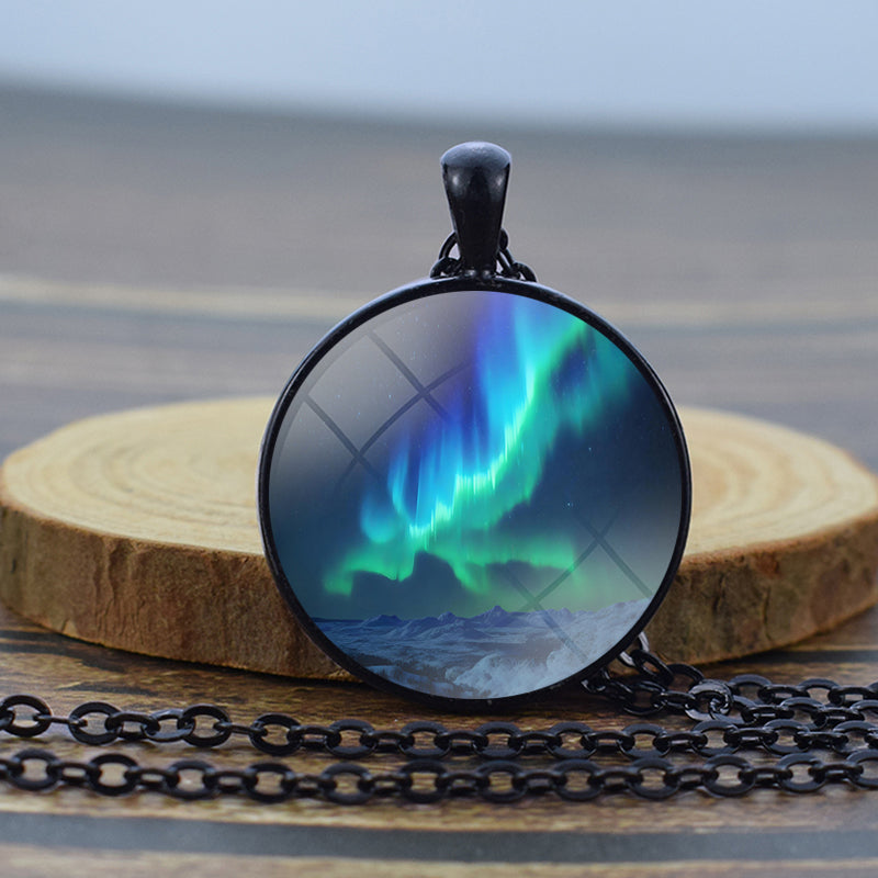 Unique Aurora Borealis Black Necklace - Northern Light Jewelry - Glass Dome Pendent Necklace - Perfect Aurora Lovers Gift 31