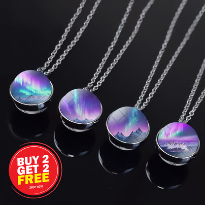 Luminous Aurora Borealis Silver Necklace- Northern Light Jewelry - Unique Double Side Glass Ball Pendent Necklace - Perfect Aurora Lovers Gift