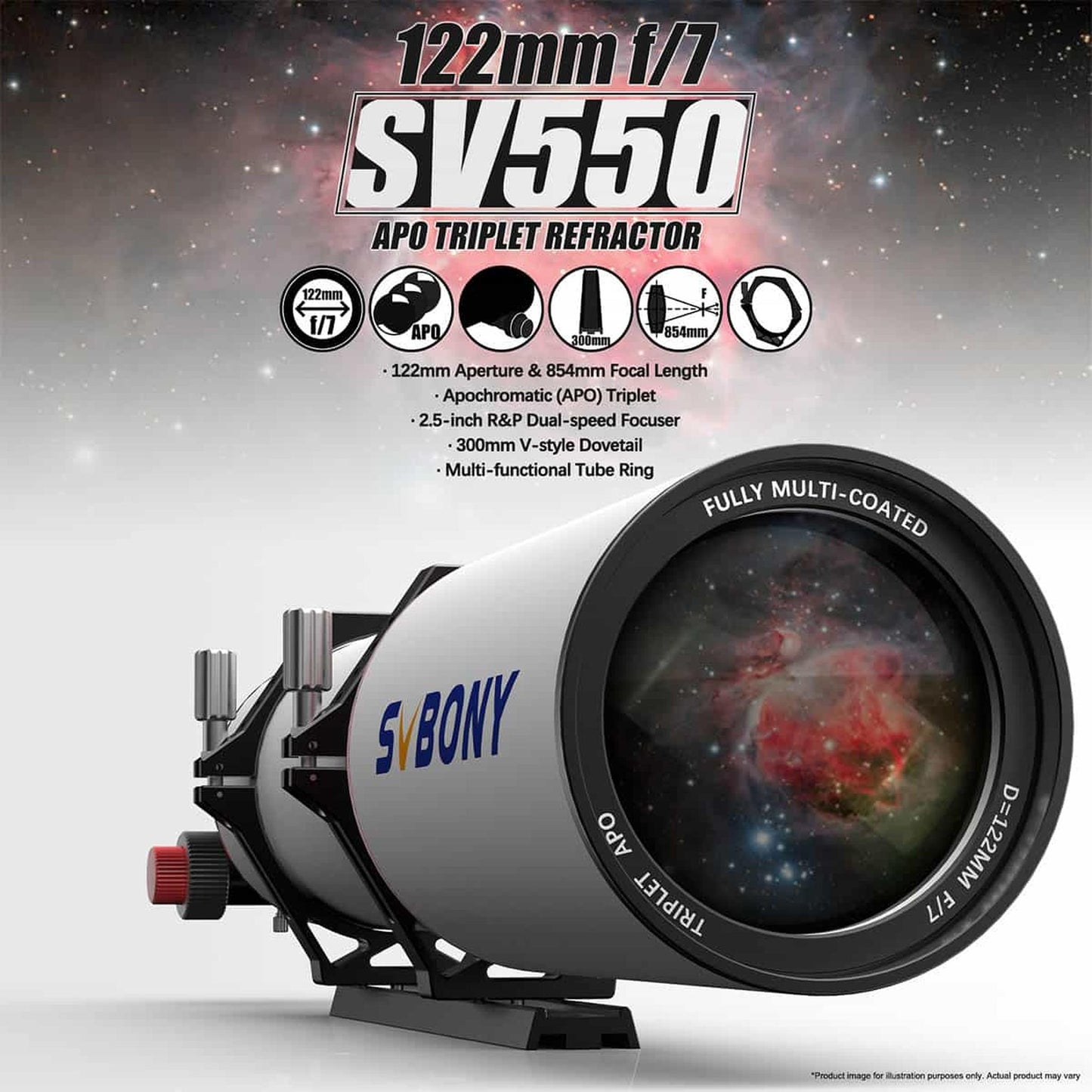 SVBONY SV550 APO Refractor Telescope Apochromatic Triplet 122mm F7 Telescope With Case Bag for Deep Sky Astrophotography - Telescope for Moon, Planetary & Aurora Borealis Observation