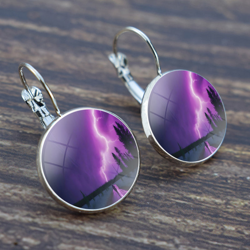 Unique Aurora Borealis Hook Earrings - Northern Lights Jewelry - Glass Cabochon Drop Earrings - Perfect Aurora Lovers Gift 26