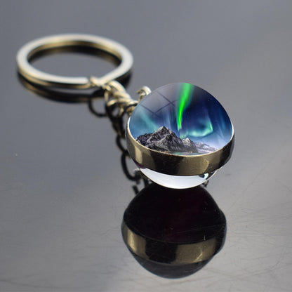 Luminous Aurora Borealis Keyring - Northern Light Jewelry - Unique Double Side Glass Ball Key Chain - Perfect Aurora Lovers Gift