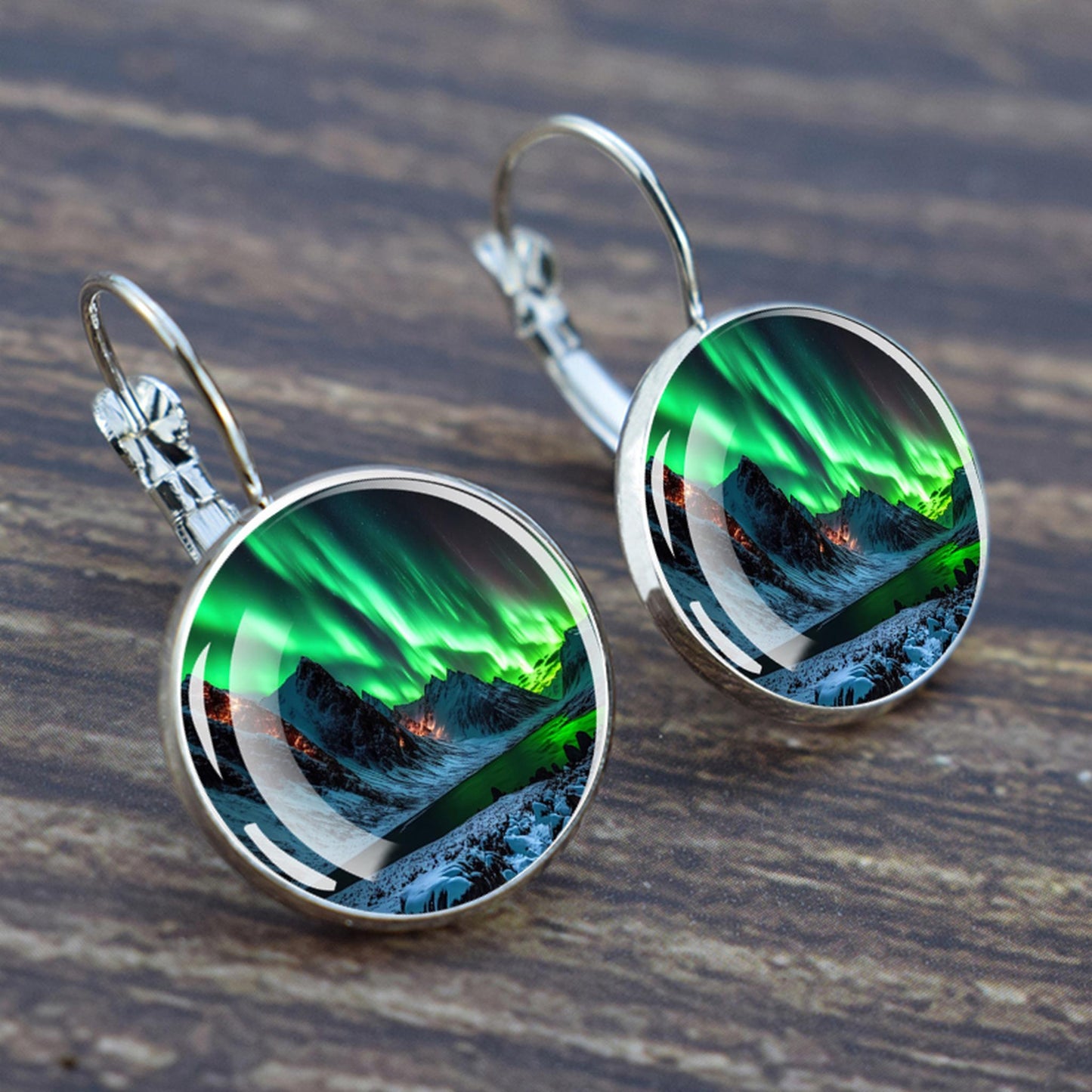 Luminous Aurora Borealis Hook Earrings - Northern Lights Jewelry - Unique Glass Cabochon Drop Earrings - Perfect Aurora Lovers Gift