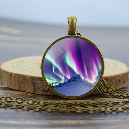 Unique Aurora Borealis Bronze Necklace - Northern Light Jewelry - Glass Dome Pendent Necklace - Perfect Aurora Lovers Gift 2