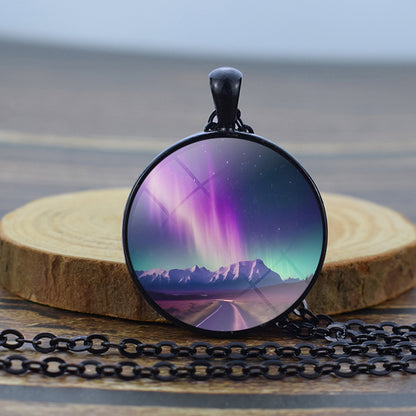 Unique Aurora Borealis Black Necklace - Northern Light Jewelry - Glass Dome Pendent Necklace - Perfect Aurora Lovers Gift 27