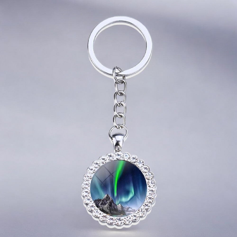 Porte-clés lumineux en argent Aurora Borealis - Bijoux Northern Light - Porte-clés en verre strass - Cadeau parfait pour les amoureux des aurores boréales