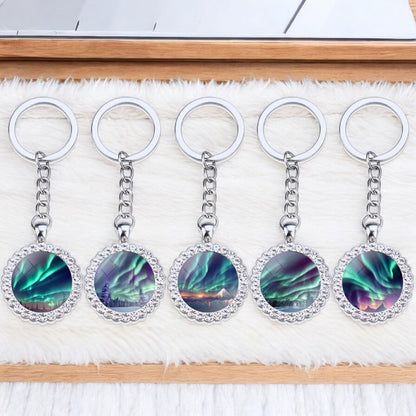 Porte-clés lumineux en argent Aurora Borealis - Bijoux Northern Light - Porte-clés en verre strass - Cadeau parfait pour les amoureux des aurores boréales