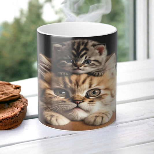 Tasse sensible à la chaleur pour chaton enchanteur - Belle tasse de morphing magique pour animaux de compagnie 11 oz - Tasse à café et à thé - Cadeau parfait pour les amoureux des animaux de compagnie 3 