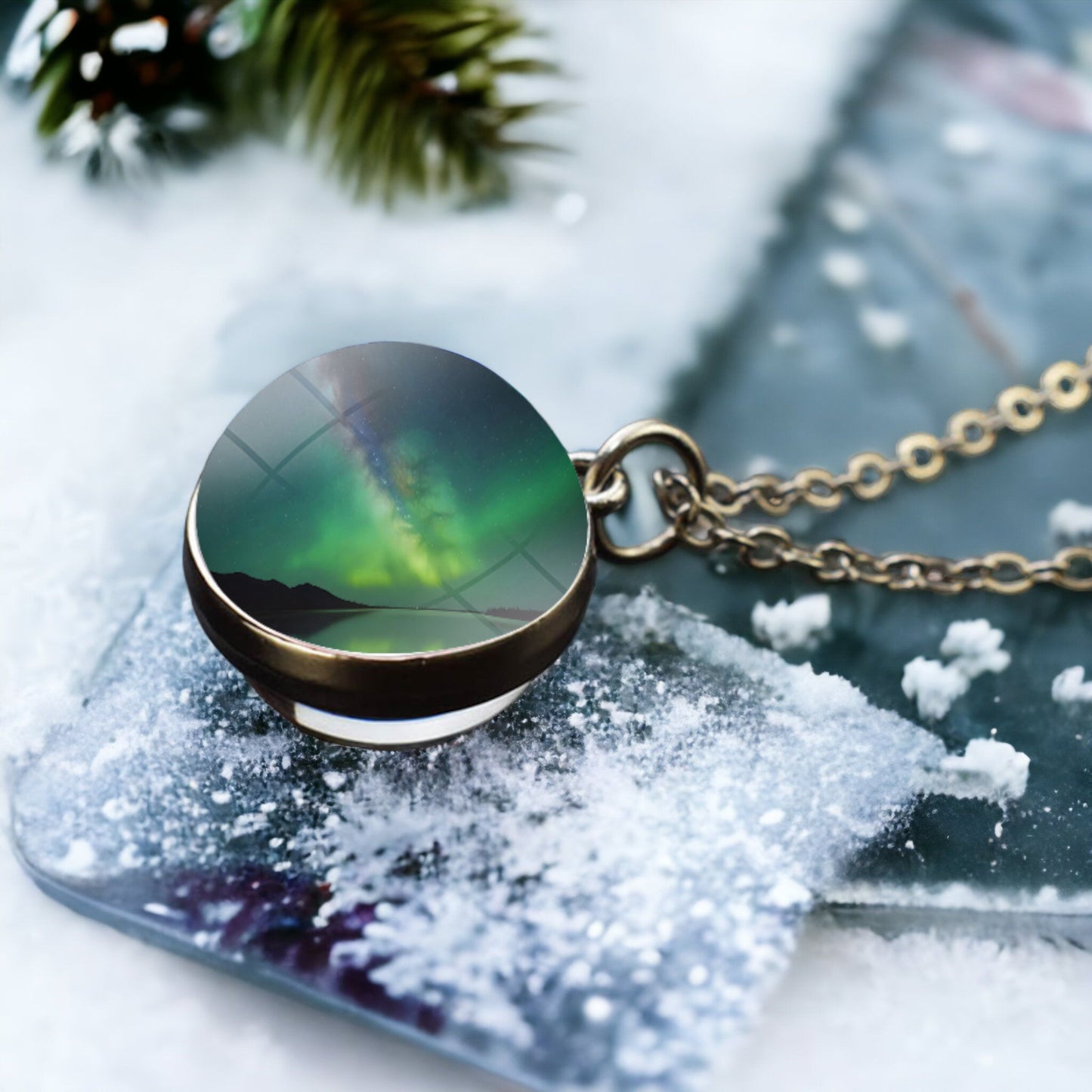 Unique Aurora Borealis Silver Necklace - Northern Light Jewelry - Double Side Glass Ball Pendent Necklace - Perfect Aurora Lovers Gift 32