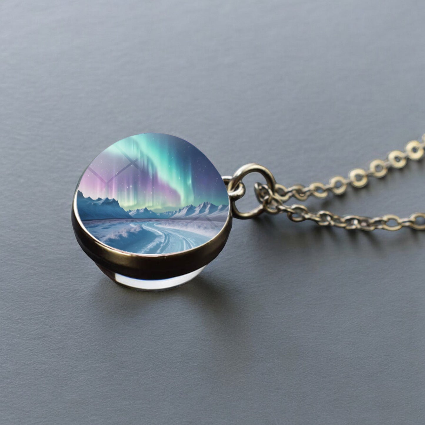 Luminous Aurora Borealis Silver Necklace- Northern Light Jewelry - Unique Double Side Glass Ball Pendent Necklace - Perfect Aurora Lovers Gift