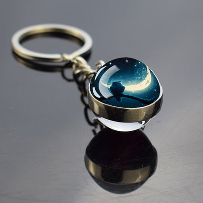 Unique Full Crescent Moon Keyring - Night Starry Sky Jewelry - Double Side Glass Ball Key Chain - Perfect Moon Lovers Gift 8