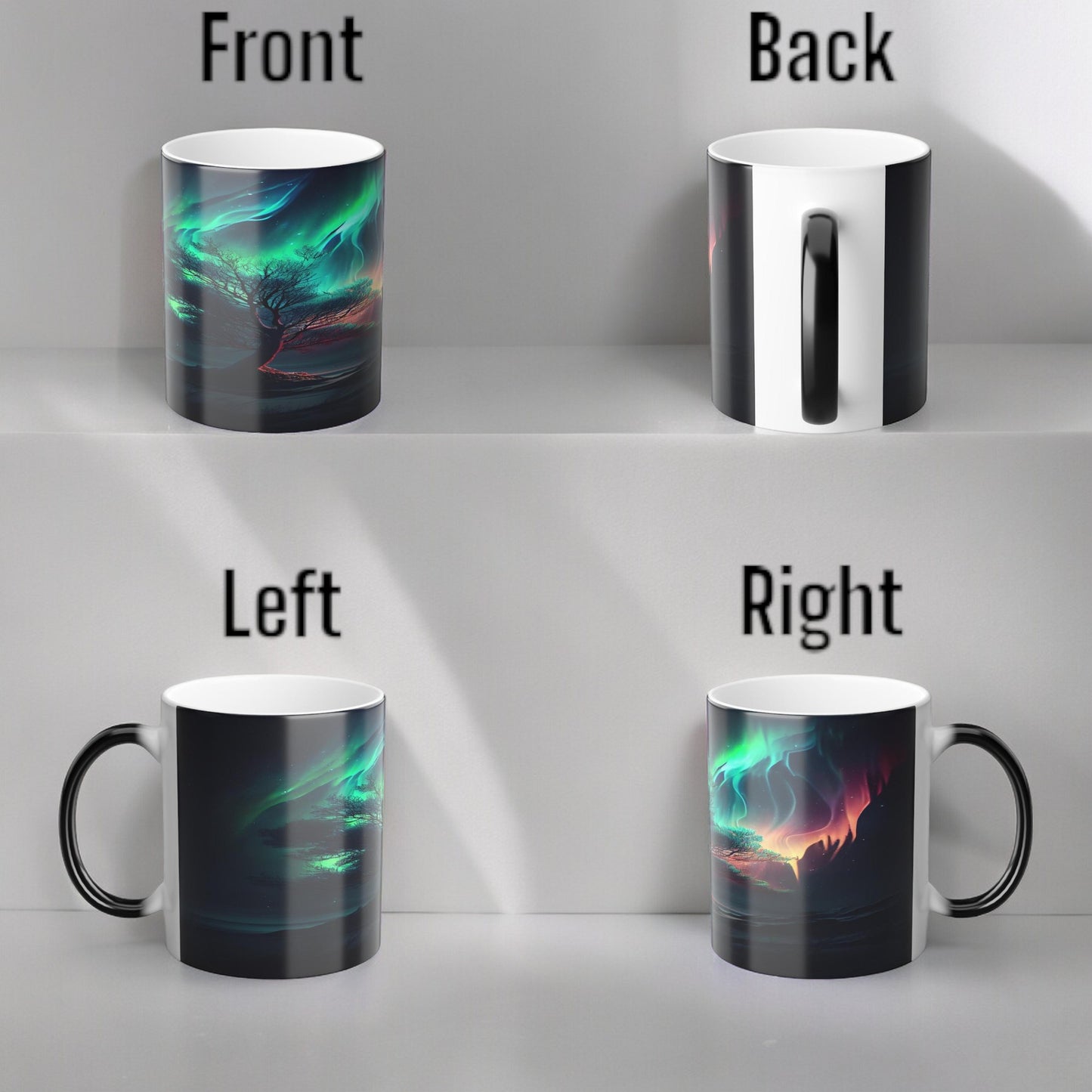 Töfrandi Aurora Borealis hitanæm mál - Northern Lights Magic Color Morphing Mug 11oz - Heat Reactive Night Sky Kaffibolli - Fullkomin gjöf fyrir náttúruunnendur