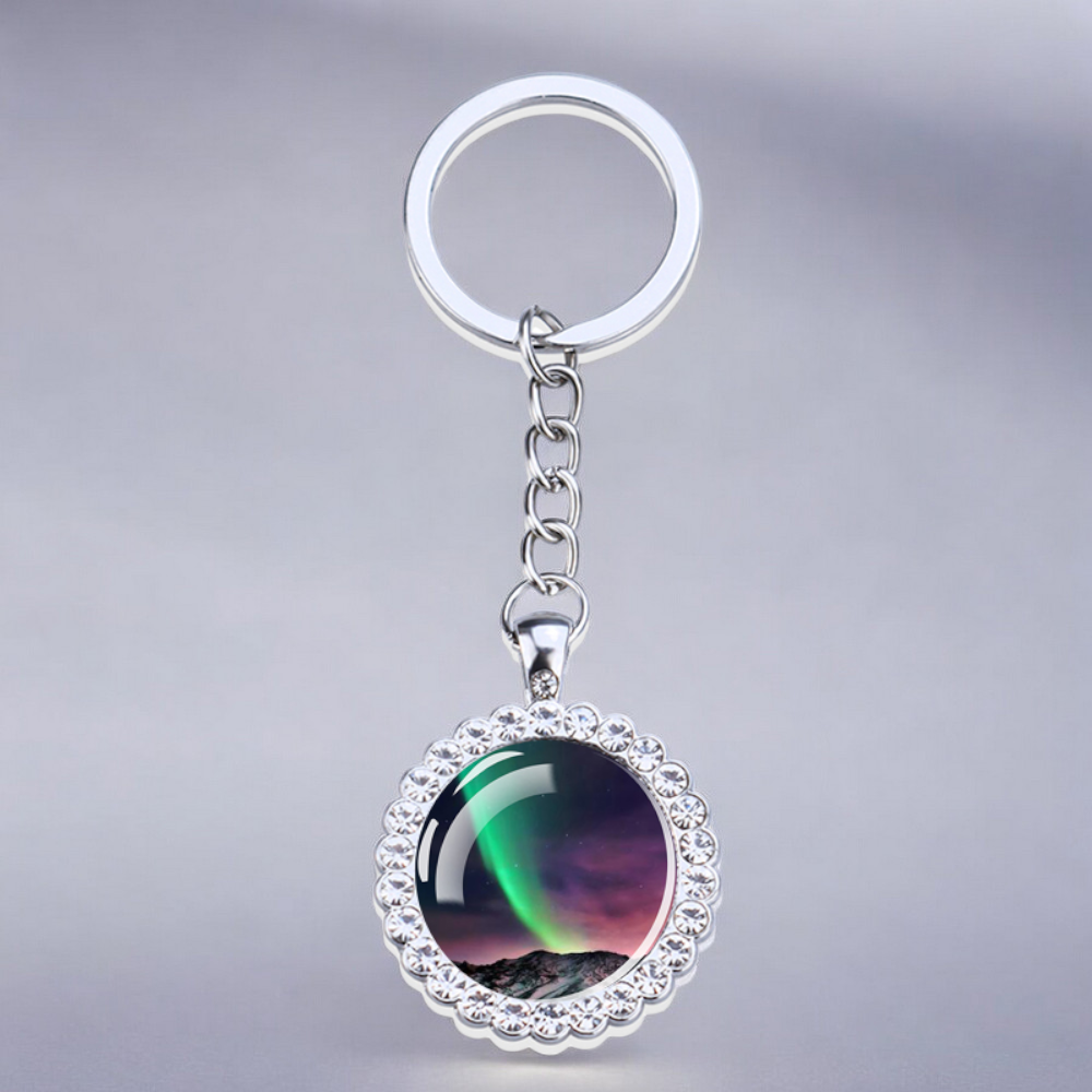 Porte-clés lumineux en argent Aurora Borealis - Bijoux Northern Light - Porte-clés en verre strass - Cadeau parfait pour les amoureux des aurores boréales