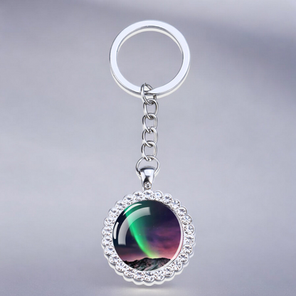 Luminous Aurora Borealis Silver Keyring - Northern Light Jewelry - Rhinestones Glass Key Chain - Perfect Aurora Lovers Gift