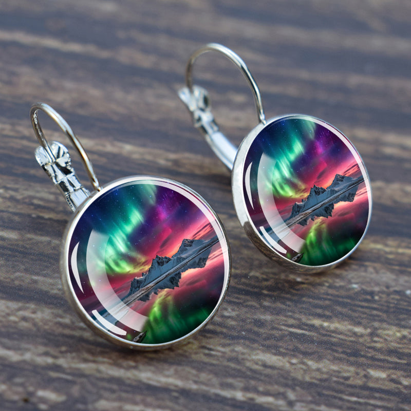 Luminous Aurora Borealis Hook Earrings - Northern Lights Jewelry - Unique Glass Cabochon Drop Earrings - Perfect Aurora Lovers Gift