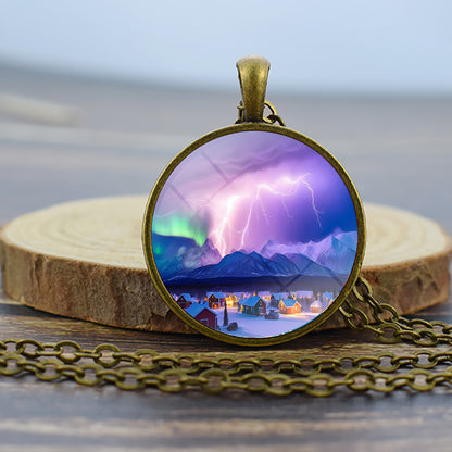 Unique Aurora Borealis Bronze Necklace - Northern Light Jewelry - Glass Dome Pendent Necklace - Perfect Aurora Lovers Gift 25