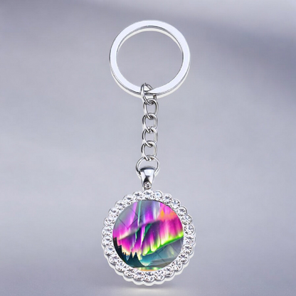 Porte-clés lumineux en argent Aurora Borealis - Bijoux Northern Light - Porte-clés en verre strass - Cadeau parfait pour les amoureux des aurores boréales