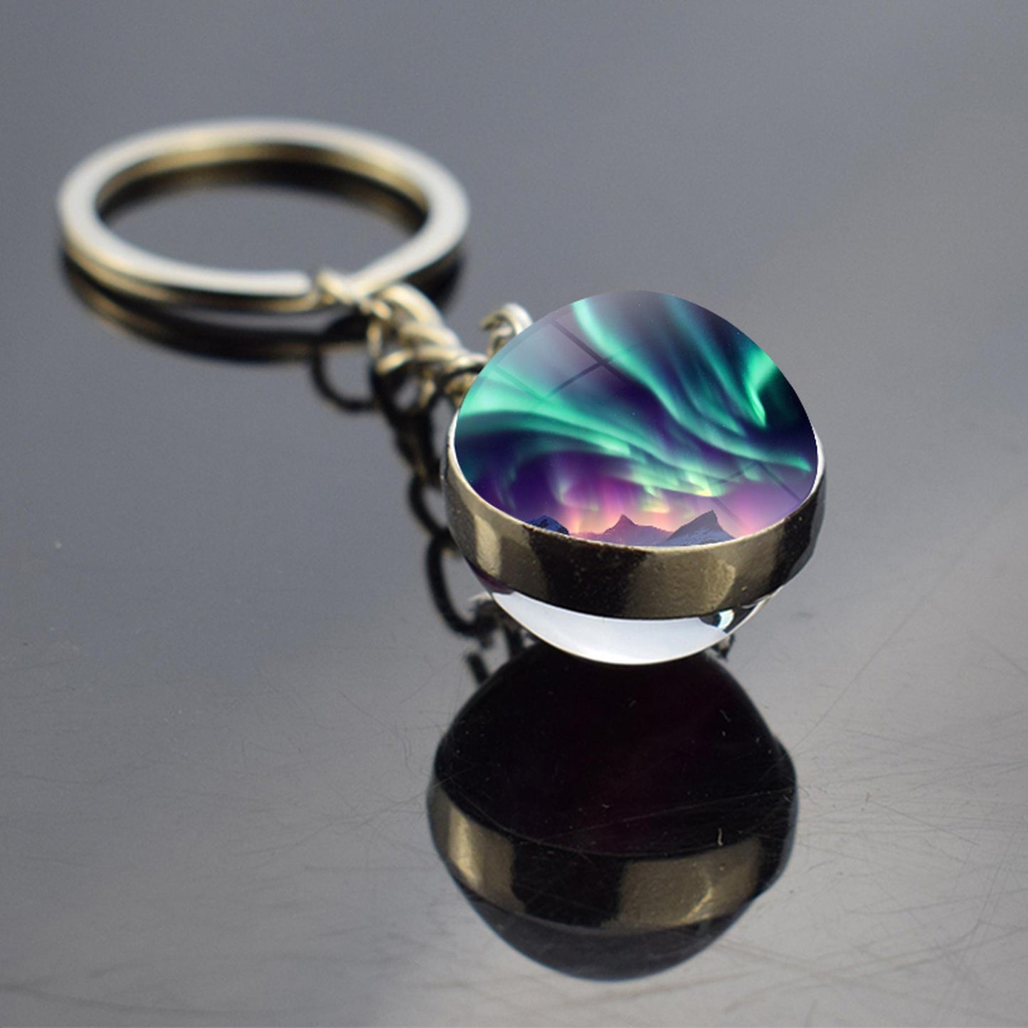 Luminous Aurora Borealis Keyring - Northern Light Jewelry - Unique Double Side Glass Ball Key Chain - Perfect Aurora Lovers Gift