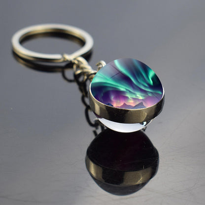 Luminous Aurora Borealis Keyring - Northern Light Jewelry - Unique Double Side Glass Ball Key Chain - Perfect Aurora Lovers Gift