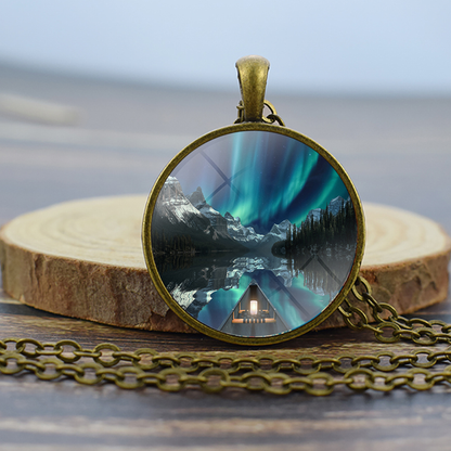 Unique Aurora Borealis Bronze Necklace - Northern Light Jewelry - Glass Dome Pendent Necklace - Perfect Aurora Lovers Gift 16