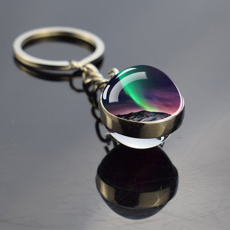 Porte-clés lumineux Aurora Borealis - Bijoux Northern Light - Porte-clés unique en boule de verre double face - Cadeau parfait pour les amoureux des aurores boréales