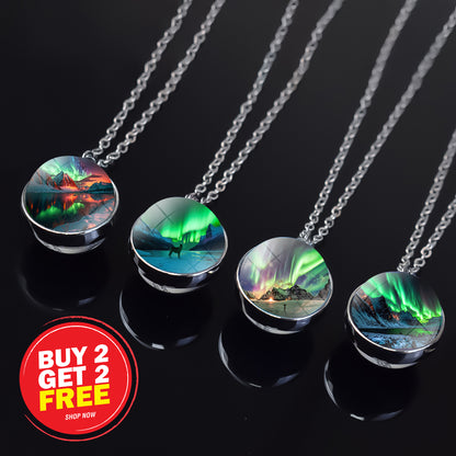 Luminous Aurora Borealis Silver Necklace- Northern Light Jewelry - Unique Double Side Glass Ball Pendent Necklace - Perfect Aurora Lovers Gift