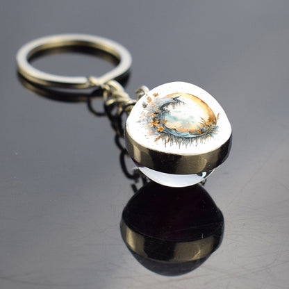 Unique Full Crescent Moon Keyring - Night Starry Sky Jewelry - Double Side Glass Ball Key Chain - Perfect Moon Lovers Gift 7
