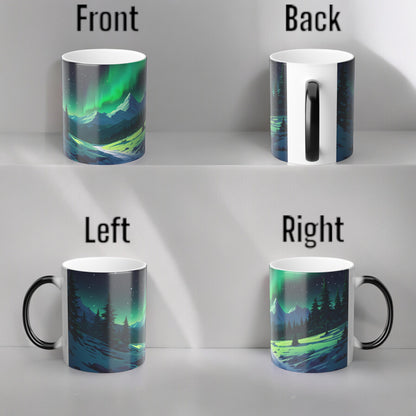 Enchanting Aurora Borealis Taza sensible al calor - Northern Lights Magic Color Morphing Mug 11oz - Taza de café reactiva al calor Night Sky - Regalo perfecto para los amantes de la naturaleza