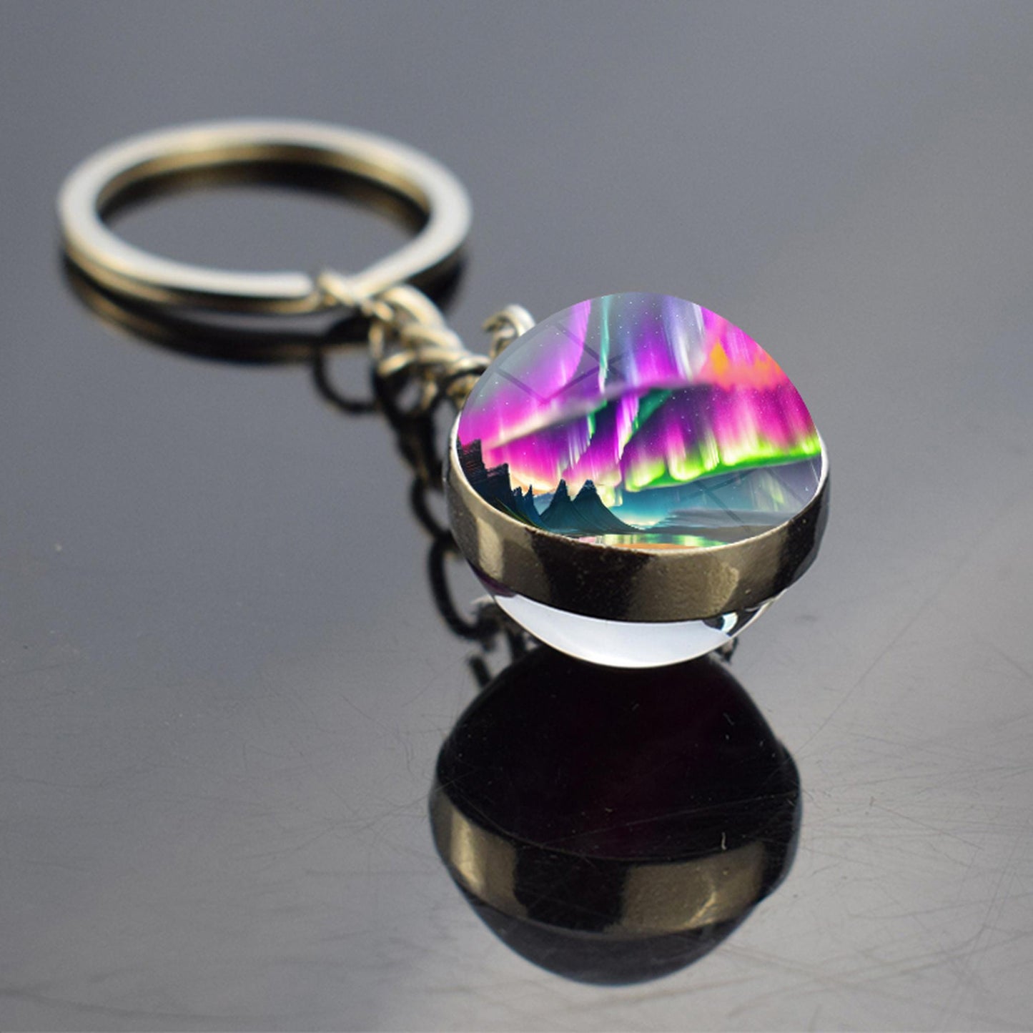 Luminous Aurora Borealis Keyring - Northern Light Jewelry - Unique Double Side Glass Ball Key Chain - Perfect Aurora Lovers Gift