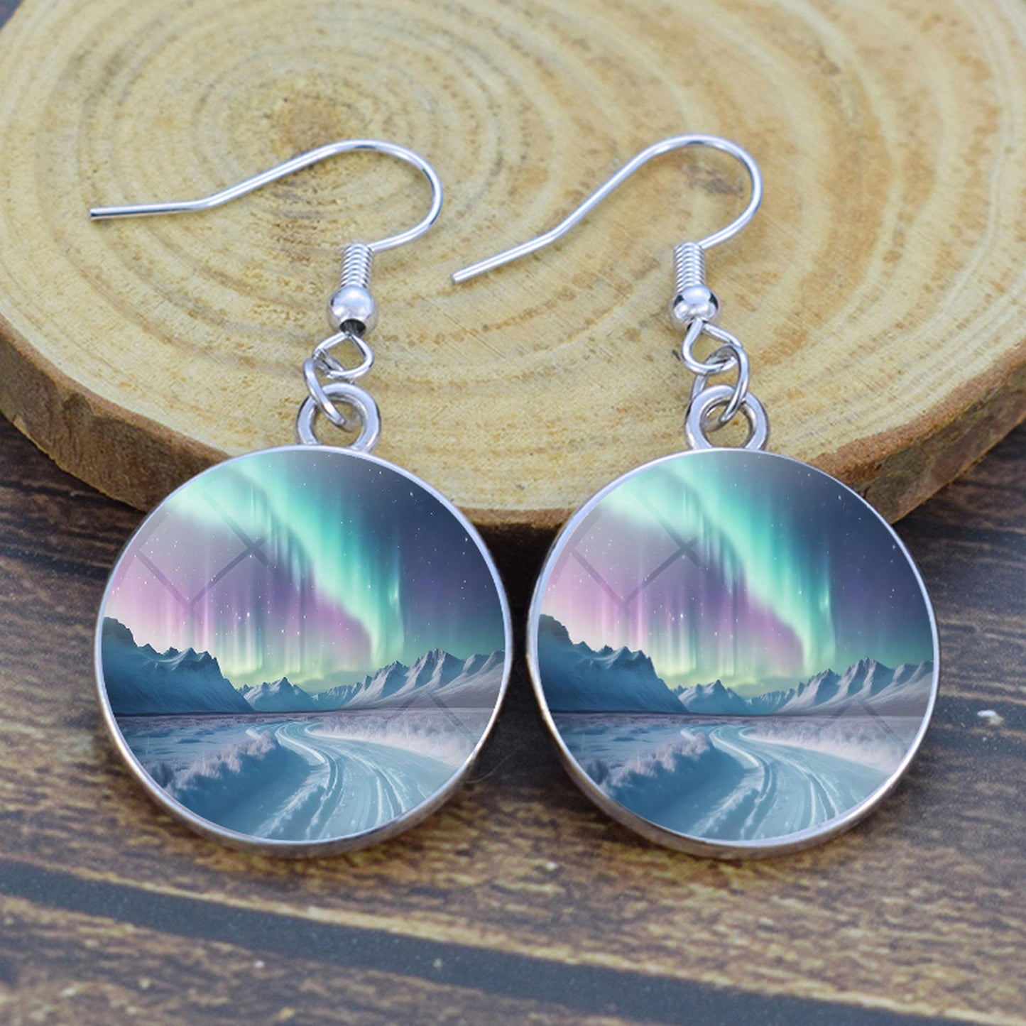 Orecchini pendenti luminosi Aurora Borealis - Gioielli dell'aurora boreale - Orecchini pendenti cabochon in vetro unici - Regalo perfetto per gli amanti dell'Aurora