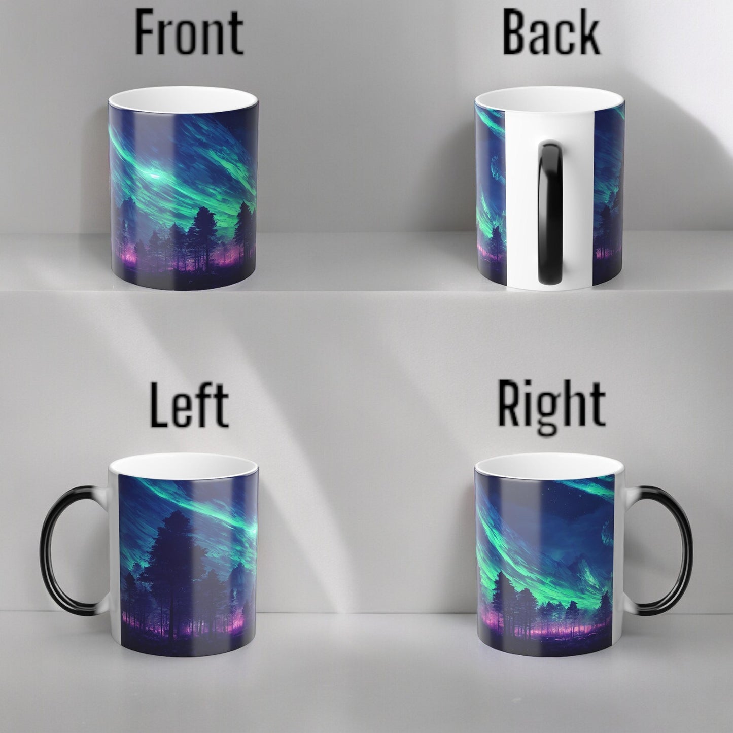 Lumoava Aurora Borealis Heat Sensitive Muki - Northern Lights Magic Color Morphing Muki 11 unssia - Heat Reactive Night Sky Coffee Cup - Täydellinen lahja luonnon ystäville