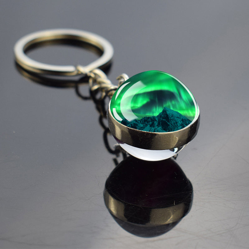 Luminous Aurora Borealis Keyring - Northern Light Jewelry - Unique Double Side Glass Ball Key Chain - Perfect Aurora Lovers Gift