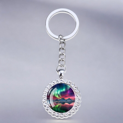 Porte-clés lumineux en argent Aurora Borealis - Bijoux Northern Light - Porte-clés en verre strass - Cadeau parfait pour les amoureux des aurores boréales